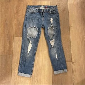 Sneak Peek Distressed Boyfriend Cuffed Jeans